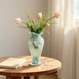 Nordic Style Ruffled Mouth Glass Flower Vase Transparent Light Green Vase for Wedding Centerpiece Home Decor Gift