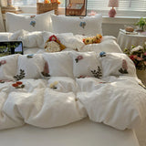 3/4Pcs Princess Style Cartoon Towel Embroidery Bedding Set Single Queen King Size Duvet Cover Set Bed Sheet Pillowcases
