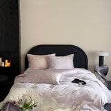 600TC Lyocell Bamboo Fiber Soft Silky Bedding Set Pink Flowers Embroidery Duvet Cover Flat/Fitted Bed Sheet Pillowcases 3/4Pcs