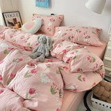 Bedding Set Flora INS Girls New Tulip Rabbit Double-layer  Bed Set Of Four Pieces Washing Cotton Bed Sheets Duvet Cover Set