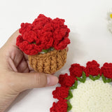 Crochet Floral Coasters Set Table Decorations Bouquet Coasters Potted Plant Decor Handmade Crafts Table Mat Kitchens Accessories