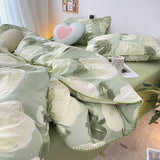 Bedding Set Flora INS Girls New Tulip Rabbit Double-layer  Bed Set Of Four Pieces Washing Cotton Bed Sheets Duvet Cover Set