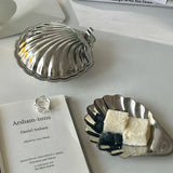 Stainless Steel Plate, Shell Striped Wave Tableware Plate Dish Plate Metal Cheese Plate Tableware Storage Jewelry Plate Table De