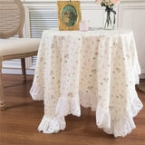 Pink Rose Tablecloth Cotton Diningtable Decorative Tablecloth Romantic French Embroidered Lace Coffeetable Sofa Cover Cloth