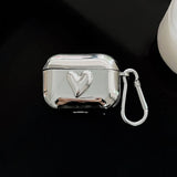 Luxury Silver Plating Love TPU Soft Shell For AirPods 1 2 Pro Case Air pods 3 Bluetooth Earphone Charging Box Cover With Keyring