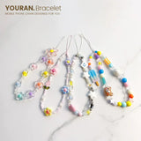 Funny Bear & Flower Heart Bead Pendant Phone Bracelet Wristband Chain Bag jewelry Lanyard Charm