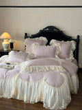 4Pcs French Princess Style 100% Cotton Romantic Long Stella Cotton Lace Duvet Cover High-end Feeling Padded Thickened Bed Cover