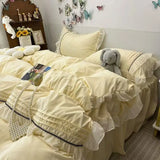 4PCS Princess Bedding Set Lace Ruffles Skin-Friendly Quilt Cover Skirt Bed Sheet Set 2 Pillowcases Queen Size For Girls Women