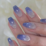 24Pcs Simple French Fake Nail with Gradient White Design Short Square Head False Nails Wearable Finished Manicure Press on Nails