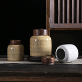 Wooden Lid Ceramic Storage Jar Moisture-proof Sealed Tea Canister Food Container Crafts Decoration