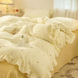 2025 Princess Style Bedding Sets Ruffle Lace Bow Quilt Cover Romantic Bedclothes Decor Woman Girls Bedroom Duvet Cover 4pcs