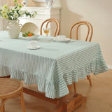 Vertical Striped Table Cover Washable Wrinkle-Resistant Striped Ruffle Tablecloth Ruffle Trim Farmhouse Tablecloth Wedding Decor
