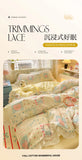 Korean Princess Style 4Pcs Floral Ruffles Bedding Set Single Queen Size Soft Skin-friendly Washed Cotton Duvet Cover Pillowcase