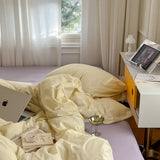 Light Blue White Milk Pure Cotton Waed Bedding Set Simple Nordic Sle Double Stitch  Color Mix Match Bed Canopy Sle