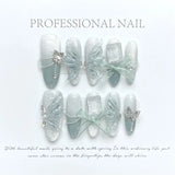 10Pcs Long Blusher Handmade Press On Nails Gradient Fake Nail Full Cover Moon Heart Design Artificial Manicure Wearable Nail Tip