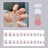 24pcs Milk White Rabbit Fake Nails Kawaii Cute Childlike Nail Art Full Cover Artificial False Nail Ballerina Press on Nails Art