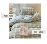 Japan Style Bedding Set Plaid Duvet Cover Set With Sheet Bedroom Decor Skin Friendly King Single Double Bedding Set Home Textile