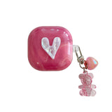 Rose Red Marble Pattern 3D Love Heart Cute Bear Pendant Earphone Accessories Case For Galaxy Buds Pro 2 Live Protection Cover
