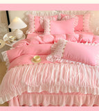 Lace Bedding Set for Girl Ruffle Brushed Soft Microfiber Princess Style Queen Duvet Cover Set Bed Sheet Pillowcases Home Textile