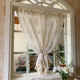Nordic Striped Gauze Curtains with Tassel Curtain Hand Washable Lifting Curtain Velcro Can Hook Up Transparent Gauze Curtains
