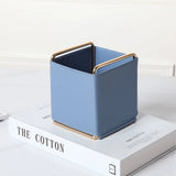 Nordic Leather Make Up Brush Storage Box Jewelry Storage Bag Leather Metal Box Desktop Storage Box Decoration