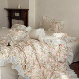 Emboss Flowers Embroidery Bedding Set Luxury Egyptian Cotton Princess Lace Duvet Cover Bed Sheet Pillowcases Home Textile