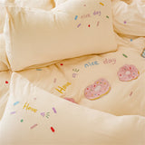 Pink Bedding Sets Solid Color Washed Cotton Home Girls Bedroom Decor Duvet Cover Pillowcase Bedspread Embroidery Four Piece Set