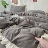 Princess Style Bedding Sets INS Ruffle Lace Bow Quilt Cover Home Romantic Bedclothes Decor Woman Girls Bedroom Duvet Cover 4pcs