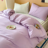 Ins Minimally Purple Striped Bed Sheet Set Bedding Set Four Piece Set Student Quilt Set Girl Heart Dormitory Three Piece