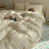 Ins Bedding Set Princess Floral Lace Simple 4pcs Bedding for Girls Woman Quilt Cover Sheet And Pillowcase Spring Home Textiles
