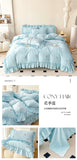 Rose Flowers Embroidery Ruffle Lace Bedding Set Washed Cotton Duvet Cover Set Skin Friendly Bed Sheet Pillowcases Princess Style