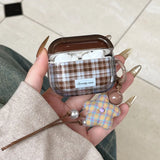 Ins Fashion Brown Grid Case For AirPods 4 ANC Pro 2 Earphone Protecitve Cover For AirPods 1 2 3 4th Soft Case with Star Keychain