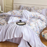 4pcs Light Luxury Style Class A Ice Silk Nude Sleep Silk Embroidery Bedding Duvet Cover Sheet Sheet Sheet Premium  Summer