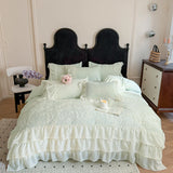 4Pcs French Vintage Princess Style Embroidered Chiffon Lace Ruffle Luxury Bedding Set Queen Size Quilt Cover 200X230