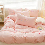 Pink Bedding Sets Solid Color Washed Cotton Home Girls Bedroom Decor Duvet Cover Pillowcase Bedspread Embroidery Four Piece Set