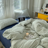 Light Blue White Milk Pure Cotton Waed Bedding Set Simple Nordic Sle Double Stitch  Color Mix Match Bed Canopy Sle