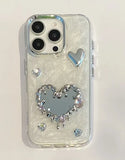Luxury 3D Diamand Love Heart Mirror Phone Case For iphone 16 15 14 13 12 11 Pro Max Plus Girl Glitter Epoxy Electroplated Cover