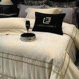 Champagne 1000TC Egyptian Cotton Yarn-dyed Jacquard Embroidery Luxury Bedding Set Duvet Cover Set Bed Sheet Pillowcases 4Pcs