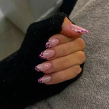 24pcs Brown Smudge Fake Nails Sets Fashion Short Almond Press on Nails Simple Leopard Print False Nail Reusable Manicure Tips