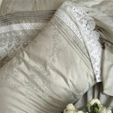 Vintage Embossed Jacquard Large Lace Ruffles Bedding Set 1000TC Egyptian Cotton Duvet Cover Flat/Fitted Sheet Pillowcases 4Pcs