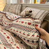 Cartoon 100% Cotton Shell Edge Bedding Set High Quality Cozy Bedsheet Kit with Pillowcase Breathable Home Decor for Four Seasons