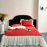 4Pcs Pink Romantic Lace Ruffles Princess Wedding Bedding Set 100% Cotton Duvet Cover Bed Sheet Or Quilted Bedspread Pillowcases