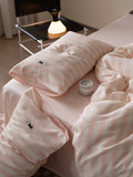 Simple High-End 60-Tead Count Waed Striped Cotton Bedding Set Quilt Cover eet Pillowcase Four-Piece Bedding Ensemble