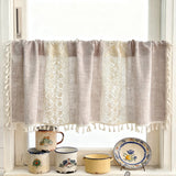 Bohemian Crochet Lace Kitchen Curtain with Tassel Trim, Spliced Design Boho Curtains for Window Panel Light Filtering Drape