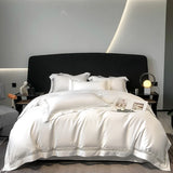 4Pcs Luxury 1000TC Egyptian Cotton White Hotel Style Bedding Set Hollow Wide Edge Duvet Cover Bed Sheet Fitted Sheet Pillowcases