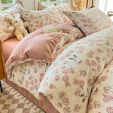 Yellow Floral Bedding Set Soft Ins Single Double Queen Size Duvet Cover Flat Sheet Pillowcase Girls Home Bed Linens NO Filler