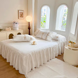 4/6Pcs Vintage French Pleated Pastoral Style Lace Ruffles Embroidery Bedding Set Duvet Cover Set Bedspread Bed Skirt Pillowcases