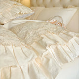 Vintage French Hollow Lace Ruffles 100% Cotton Princess Wedding Bedding Set Duvet Cover Set Bed Skirt Bedspread Pillowcases 4Pcs