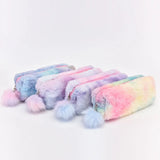 1Pc Cute Gradient Color Pencil Bags Cute Plush Pen Case Stationery Student Storage Bag School Supplies