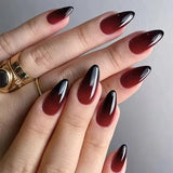 Red Gradient Press on Nails Medium Length Coffin Fake Nails with Sticky Tabs Ballerina False Nails Tips for Women Short Nails
